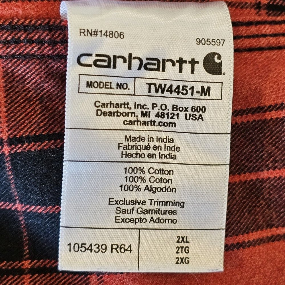 Carhartt Red and Black Plaid Flannel Button Down Shirt - Picture 8 of 11